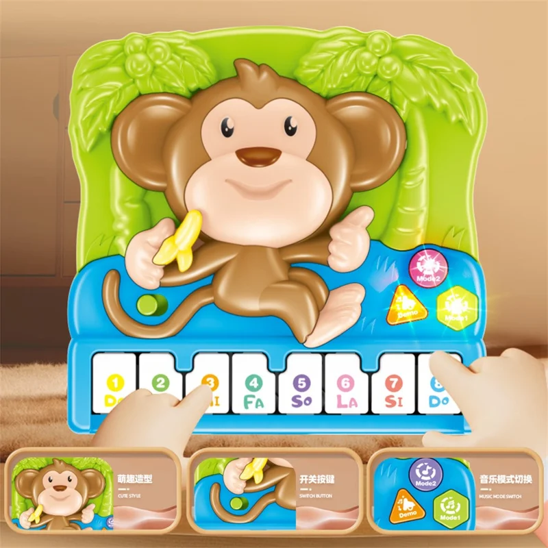 Children Electronic Keyboard Piano Toy  Cartoon Design Musical Instrument Early Educational Toy - Monkey