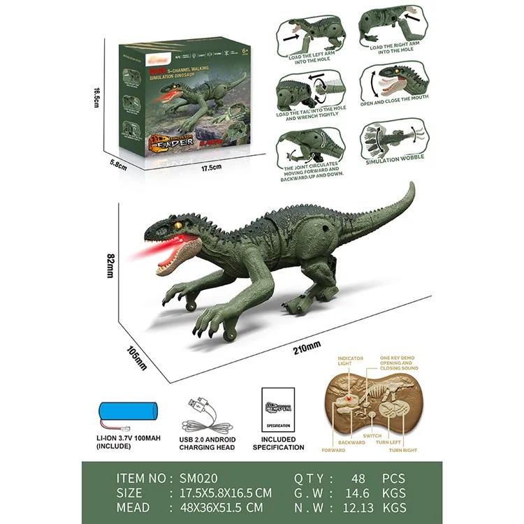 SM020 Kinder 2.4G gehende Dinosaurierspielzeug mit Sound, Licht-Simulationsmodell Elektrisches RC-Dinosauriermodell-Spielzeug - Tyrannosaurus Rex