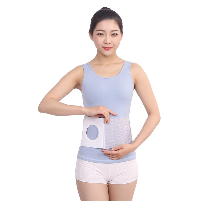 Postoperative Ostomy Belt Elastic Ostomy Hernia Support Band with Stoma Opening - Grey / XL