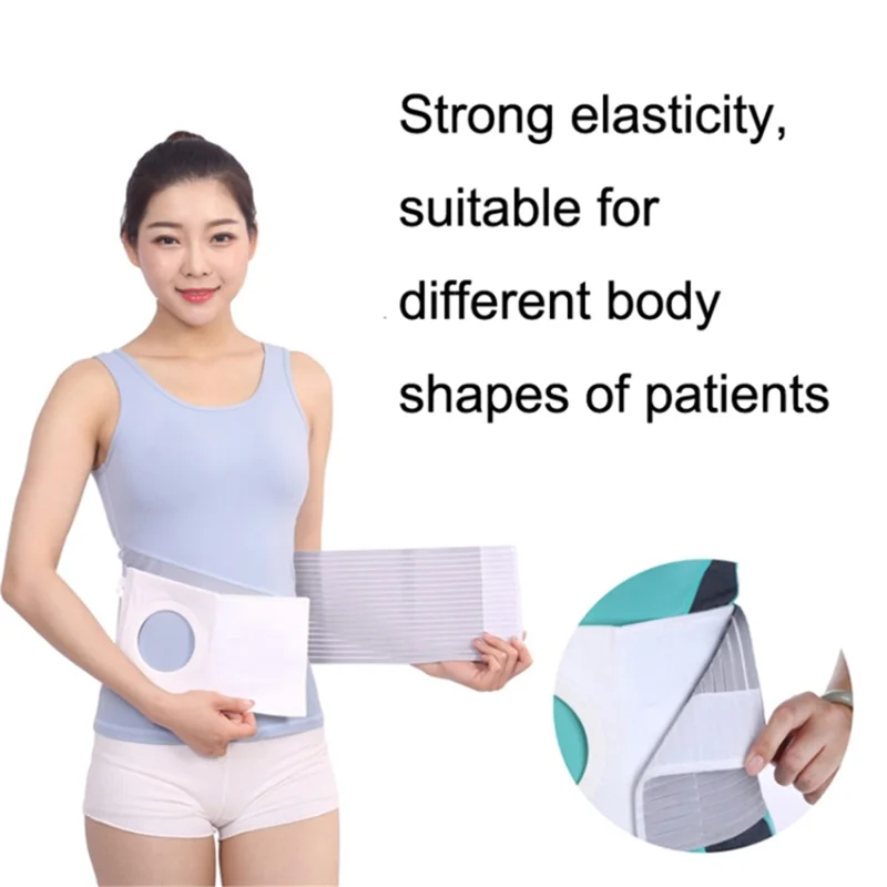Postoperative Ostomy Belt Elastic Ostomy Hernia Support Band with Stoma Opening - Grey / XL