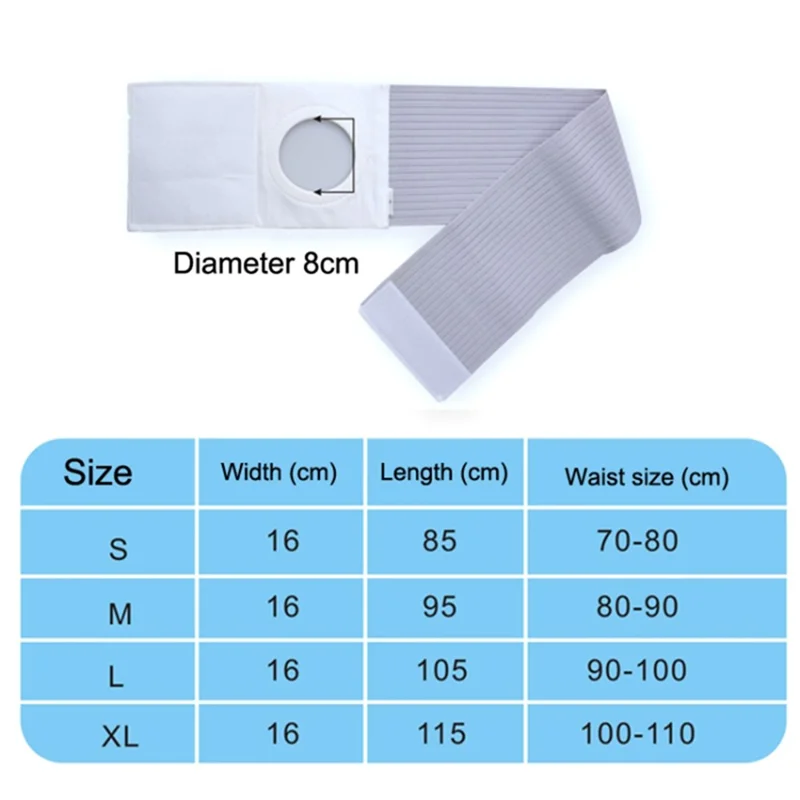 Postoperative Ostomy Belt Elastic Ostomy Hernia Support Band with Stoma Opening - White / M