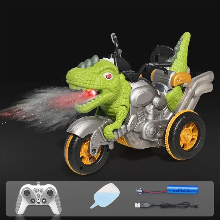 CM01-02-03-04 2.4G RC Spray Dinosaur Motorcycle Toy Light Sound Stunt Mechanical Vehicle - Green