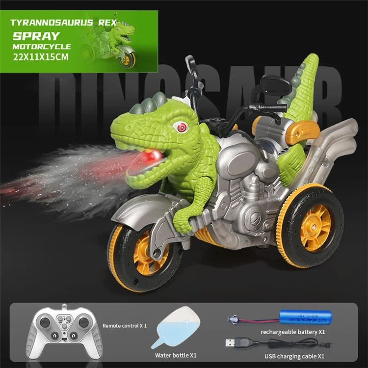 CM01-02-03-04 2.4G RC Spray Dinosaur Motorcycle Toy Light Sound Stunt Mechanical Vehicle - Green