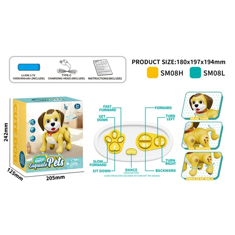 Gato / Cachorro Eletrônico de Desenho Animado 2.4G Controle Remoto Robot com Luz e Som Brinquedo para Crianças - SM08 / Cão Amarelo