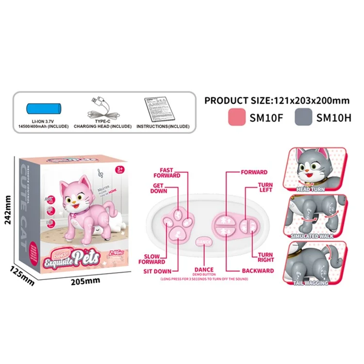 Electronic Cartoon Cat / Dog 2.4G Remote Control Robot with Light and Sound Kids Toy - SM10 / Pink Cat