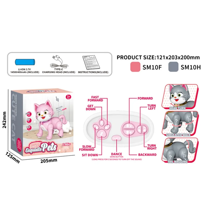 Electronic Cartoon Cat / Dog 2.4G Remote Control Robot with Light and Sound Kids Toy - SM10 / Grey Cat