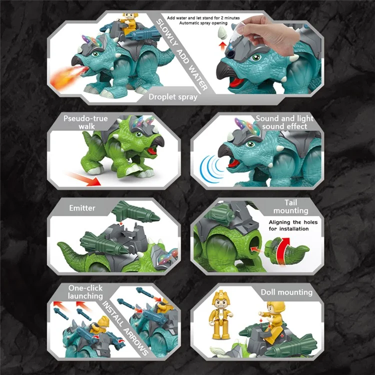 333-76 Dinosaure Jouet Électrique pour Enfants Réaliste Marchant Rugissant Pulvérisant Lumière Jouets pour Tout-petits - Vert