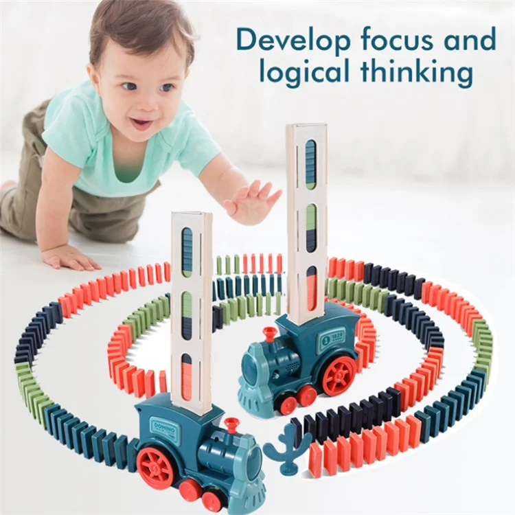 Automatic Laying Domino Blocks Electric Train Children Toy with Light and Sound Effects - Blue