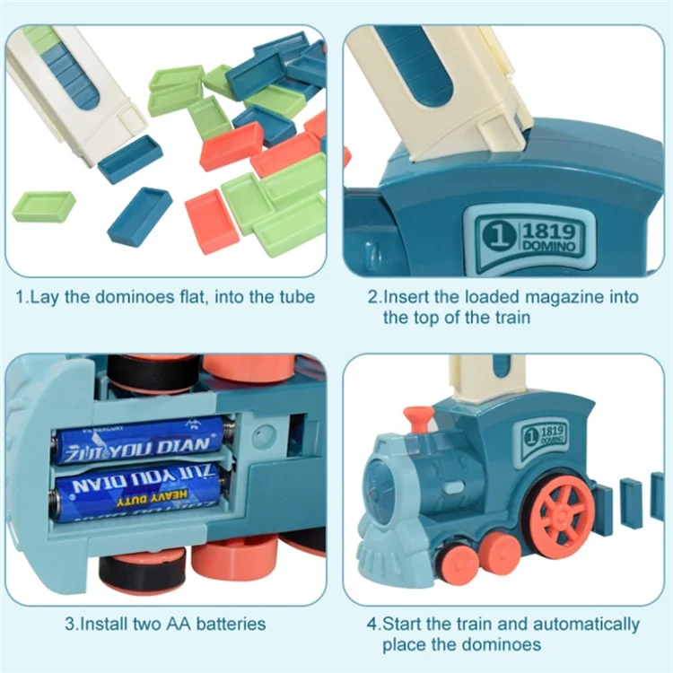 Automatic Laying Domino Blocks Electric Train Children Toy with Light and Sound Effects - Blue