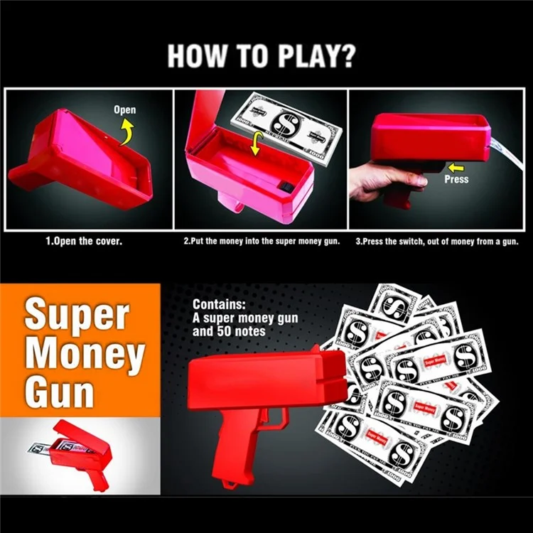 Banknoten-Geld-Waffen-Papier-Spielzeug-Spray-Geld-Pistole-Spielzeug Handheld-Bargeld-Pistole Fake-Bill-Spender Money Shooter Spielzeug für Kinder - Gold