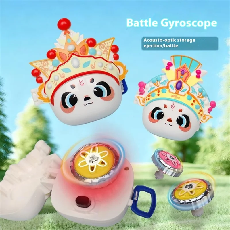JDY827-2 Spinning Top Toy with Light Interactive Battle Gyro Toy Panda Design for Children - Red