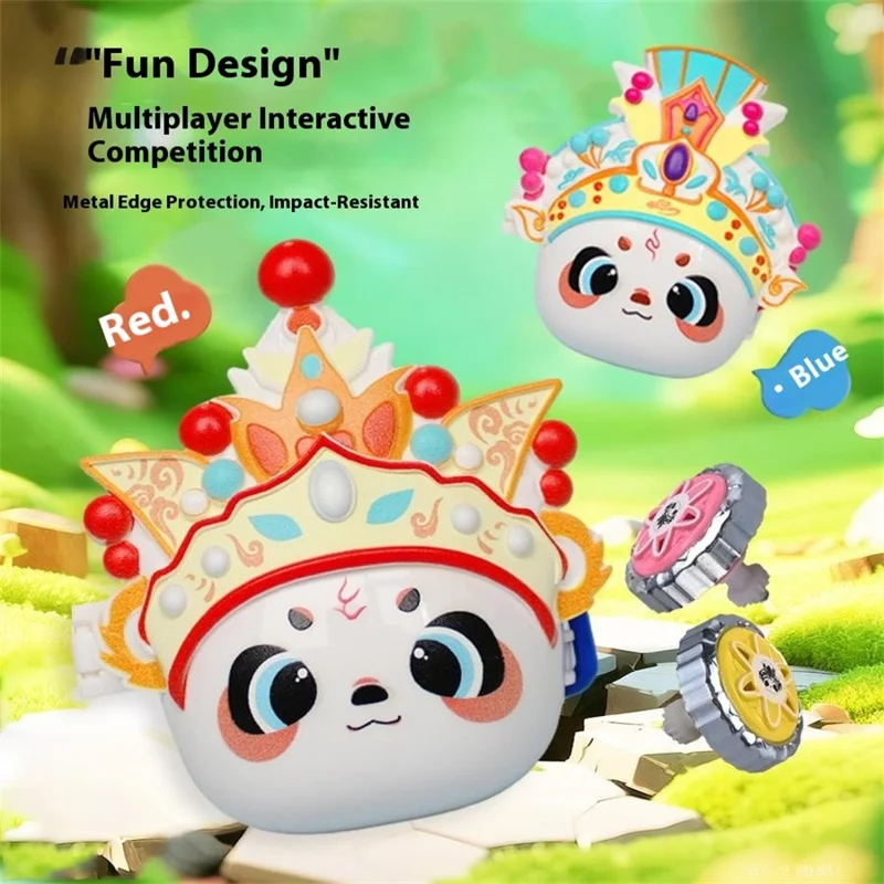 JDY827-2 Spinning Top Toy with Light Interactive Battle Gyro Toy Panda Design for Children - Red
