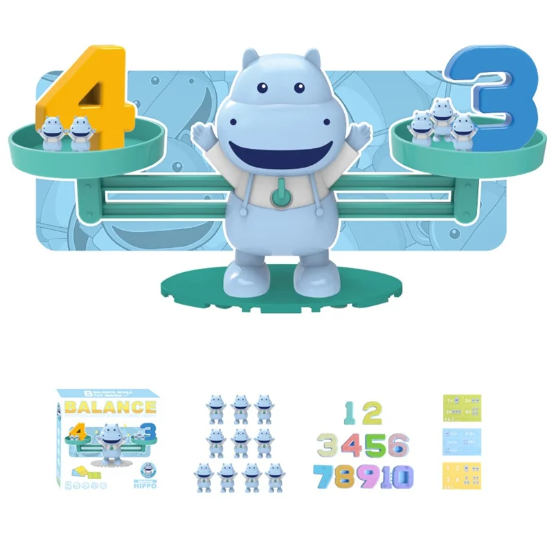 Children Balance Scale Table Game Number Math Educational Toy for Early Learning - Hippo