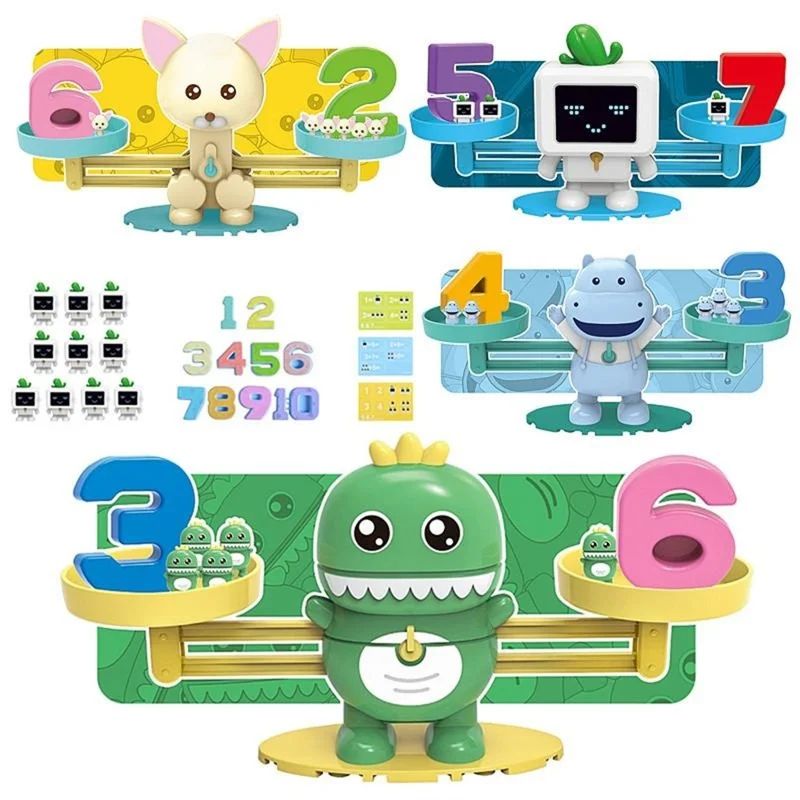 Children Balance Scale Table Game Number Math Educational Toy for Early Learning - Hippo