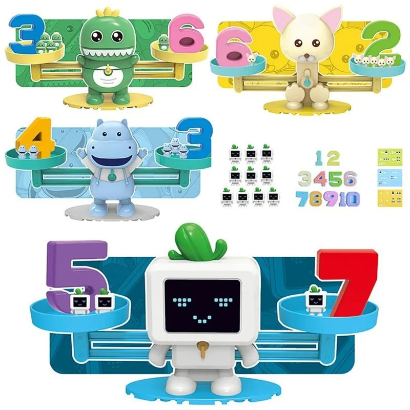 Children Balance Scale Table Game Number Math Educational Toy for Early Learning - Hippo