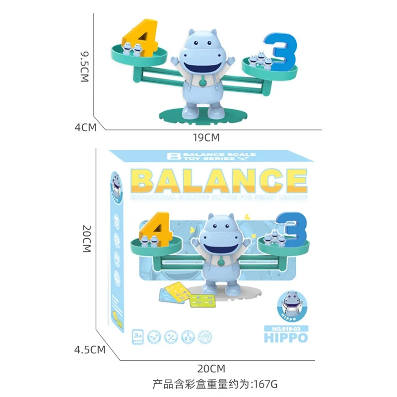 Children Balance Scale Table Game Number Math Educational Toy for Early Learning - Hippo