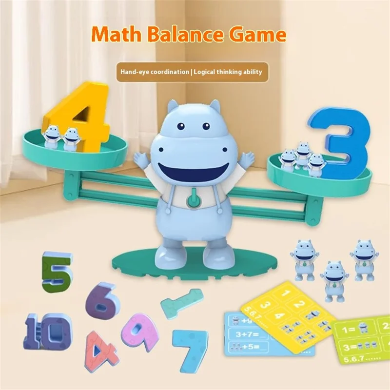 Children Balance Scale Table Game Number Math Educational Toy for Early Learning - Hippo