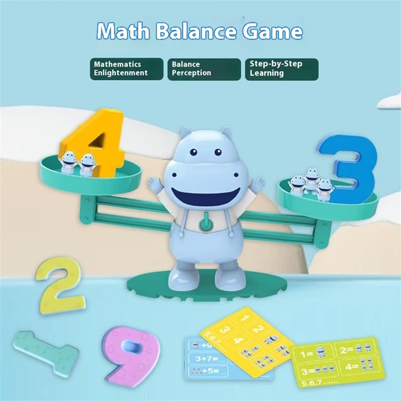 Children Balance Scale Table Game Number Math Educational Toy for Early Learning - Hippo