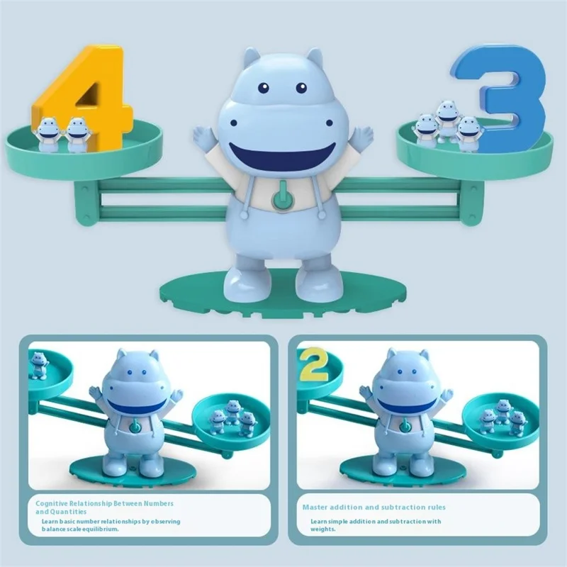 Children Balance Scale Table Game Number Math Educational Toy for Early Learning - Hippo
