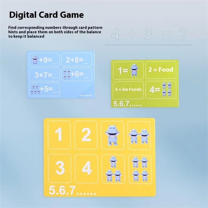 Children Balance Scale Table Game Number Math Educational Toy for Early Learning - Hippo