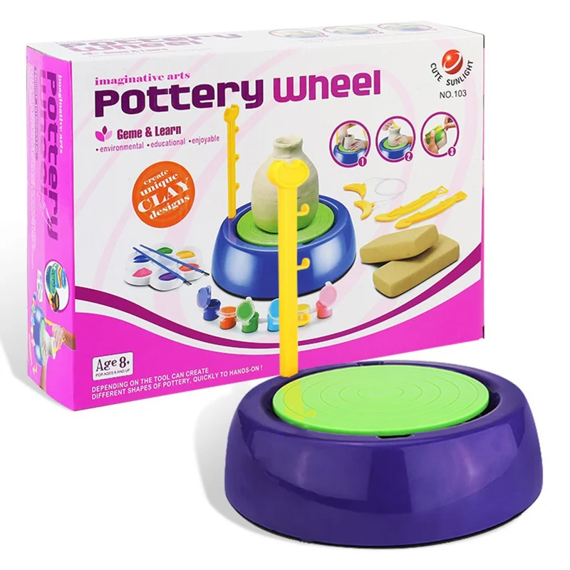 Ruota per Ceramica per Bambini Kit Fai da Te per Modellare l'Argilla Giocattolo Artistico Regalo per Bambini - Viola Scuro