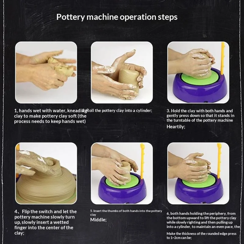 Ruota per Ceramica per Bambini Kit Fai da Te per Modellare l'Argilla Giocattolo Artistico Regalo per Bambini - Viola Scuro
