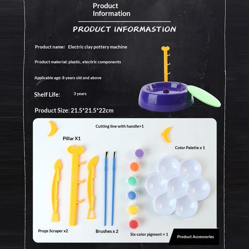 Ruota per Ceramica per Bambini Kit Fai da Te per Modellare l'Argilla Giocattolo Artistico Regalo per Bambini - Viola Scuro