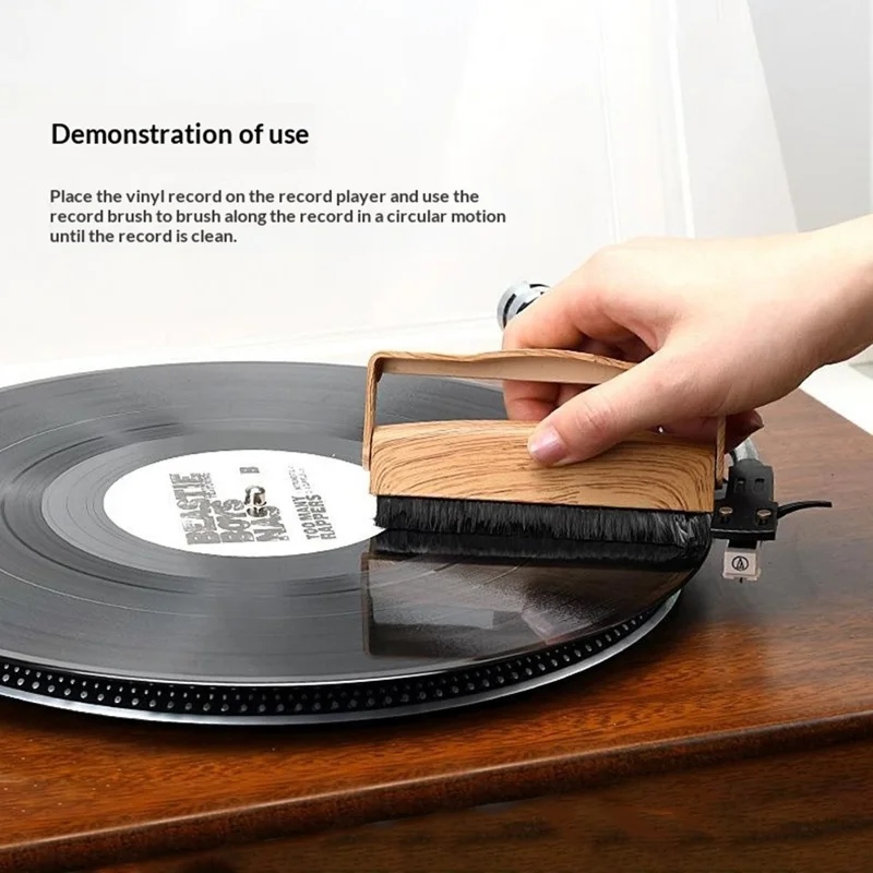 Träkornat rengöringsborste för skivor med kolfiber, antistatisk rengörare för vinyl - Brun