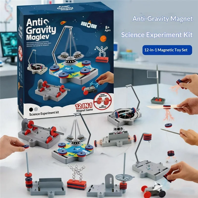 WH2158 12 in 1 Magnetic Science Experiment Kit Anti Gravity Maglev Toy for Kids Ages 8+ - Grey