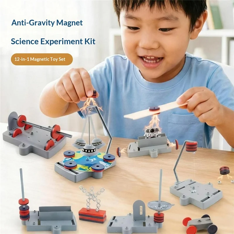 WH2158 12 in 1 Magnetic Science Experiment Kit Anti Gravity Maglev Toy for Kids Ages 8+ - Grey