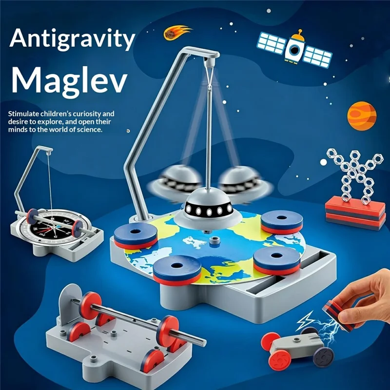 WH2158 12 in 1 Magnetic Science Experiment Kit Anti Gravity Maglev Toy for Kids Ages 8+ - Grey