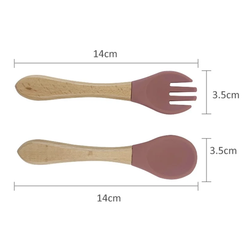 Baby Tableware Fork and Spoon Set Food Grade Silicone Kids Fork and Spoon Baby Feeding Tableware (with FDA, BPA-Free) - Beige
