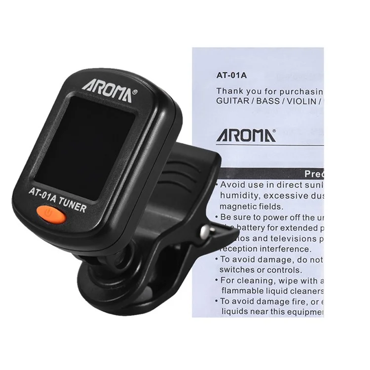 AROMA AT-01A LCD Display Guitar Tuner Rotatable Clip-on Tuner for Chromatic Acoustic Guitar Bass Ukulele Guitar Accessories