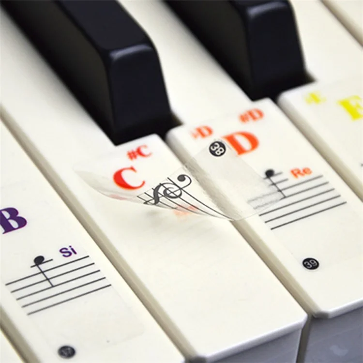 Piano Keyboard Stickers for 88 / 61 / 49 / 37 Key, Colorful Large Bold Letter Piano Stickers Removable Piano Keyboard Letters Notes Label