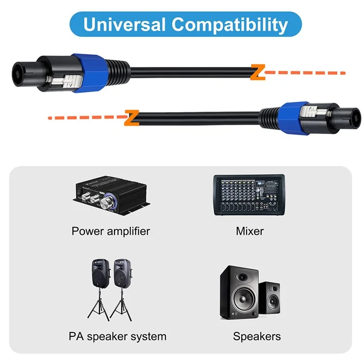 JUNSUNMAY 50FT Speakon Male to Male Cable Speaker Audio Amplifier Connection Cord with Twist Lock
