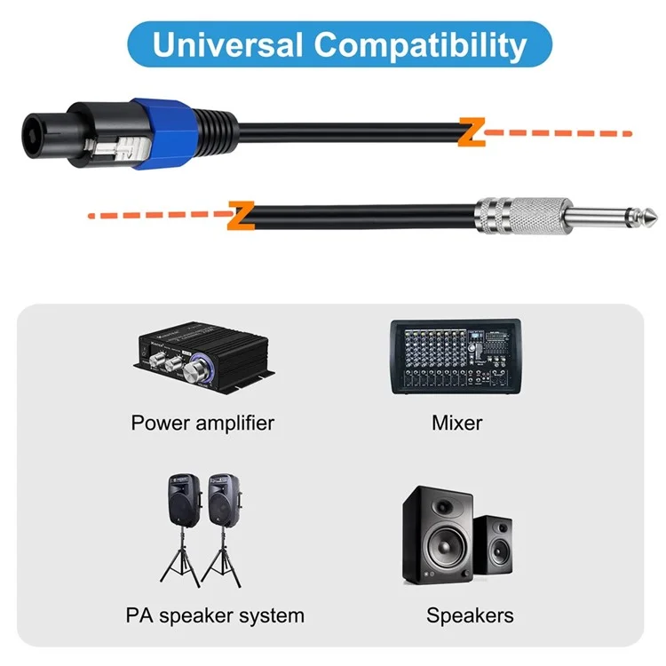 Junsunmay 50ft Speakon Male a 6.35 mm Cable de Conexión de Altavoces de Audio de Cable Masculino Con Bloqueo de Giro