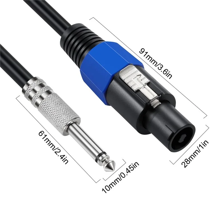 Junsunmay 50ft Speakon Male a 6.35 mm Cable de Conexión de Altavoces de Audio de Cable Masculino Con Bloqueo de Giro