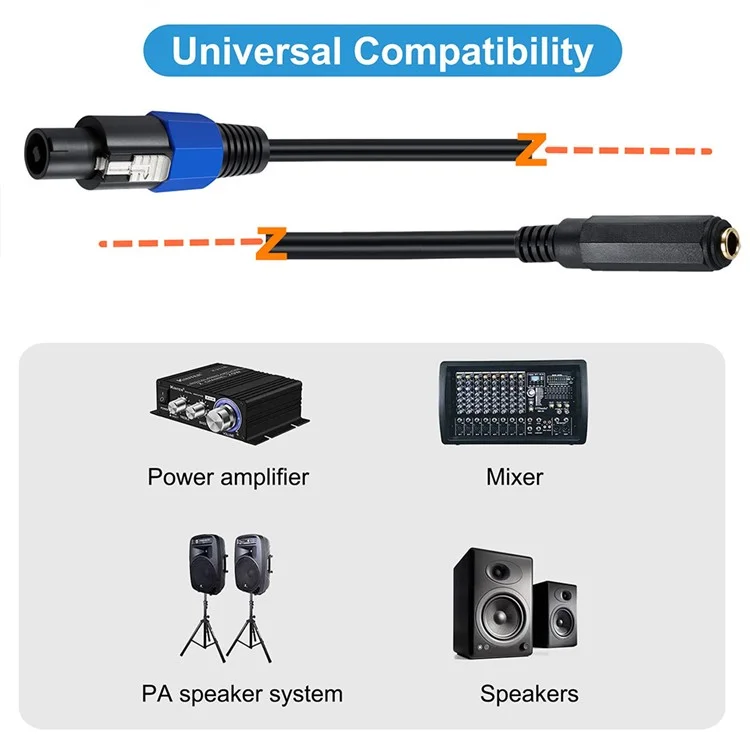 JUNSUNMAY 50cm Speakon Male to 6.35mm Female Cable Speaker Audio Cord with Twist Lock