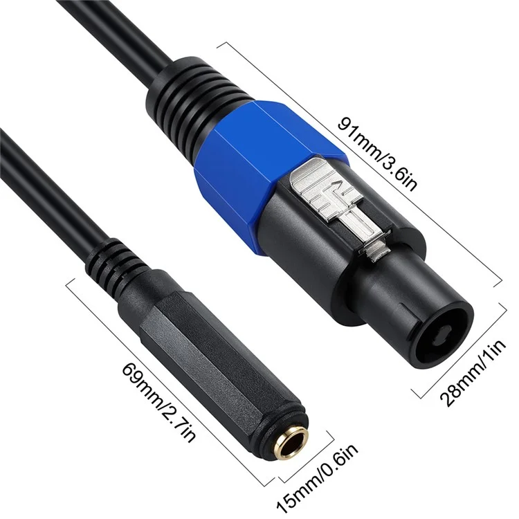 JUNSUNMAY 50cm Speakon Male to 6.35mm Female Cable Speaker Audio Cord with Twist Lock