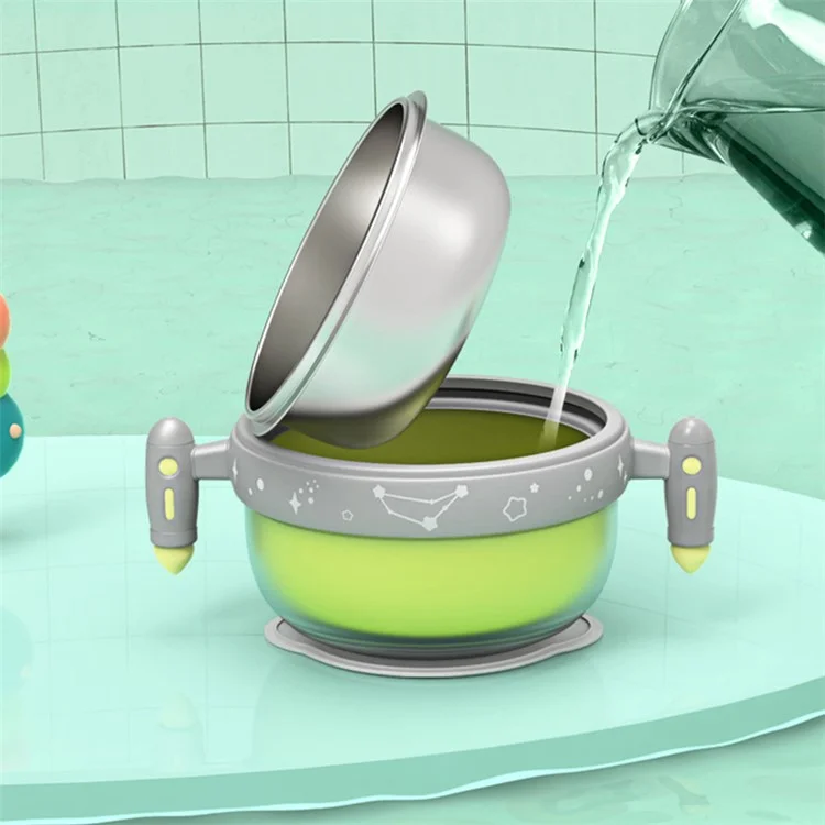 HOGOKIDS 400ml Iniezione di Acqua Calda Isolante Kids Warm Tableware Food Warming Bowl ST (Senza BPA, Senza Certificato FDA) - Verde