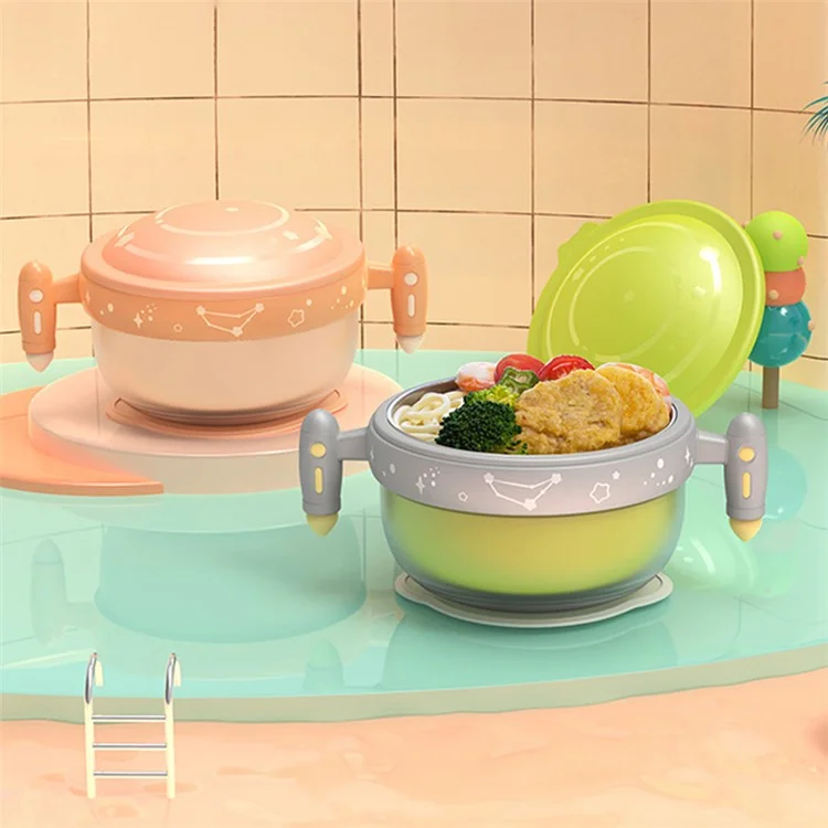 HOGOKIDS 400ml Iniezione di Acqua Calda Isolante Kids Warm Tableware Food Warming Bowl ST (Senza BPA, Senza Certificato FDA) - Verde