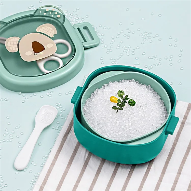 HOGOKIDS Baby Self-Feeding Eating Bowl Tragbares Kinderbesteck-Set mit Schere, Löffel (Kein FDA, BPA-frei) - Grün