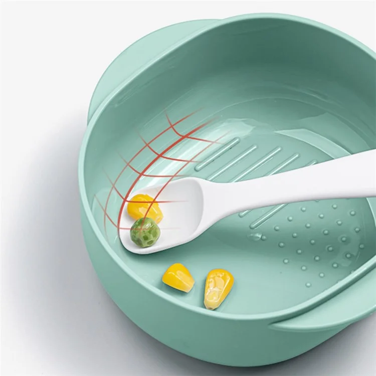 HOGOKIDS Baby Self-Feeding Eating Bowl Tragbares Kinderbesteck-Set mit Schere, Löffel (Kein FDA, BPA-frei) - Grün