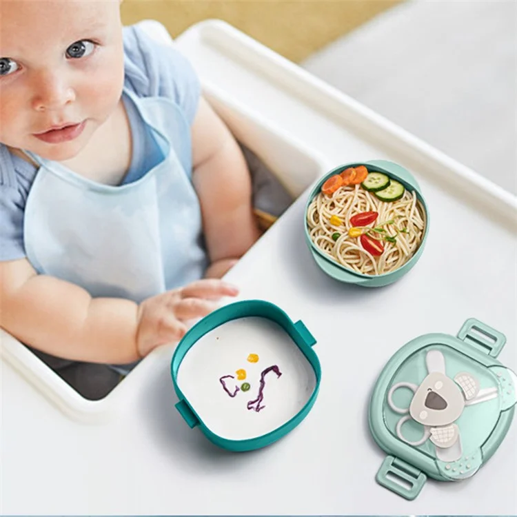HOGOKIDS Baby Self-Feeding Eating Bowl Tragbares Kinderbesteck-Set mit Schere, Löffel (Kein FDA, BPA-frei) - Grün