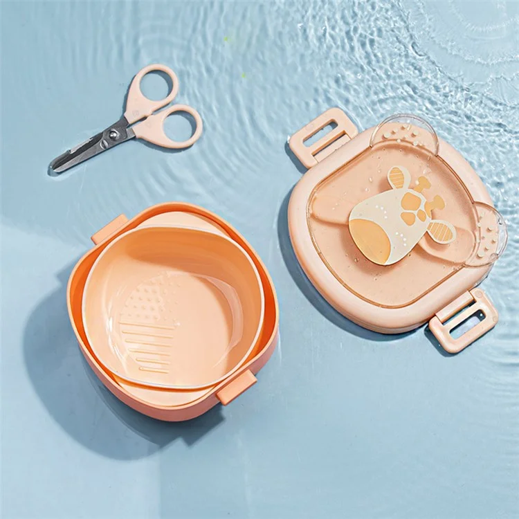 HOGOKIDS Baby Self-Feeding Eating Bowl Tragbares Kinderbesteck-Set mit Schere, Löffel (Kein FDA, BPA-frei) - Grün