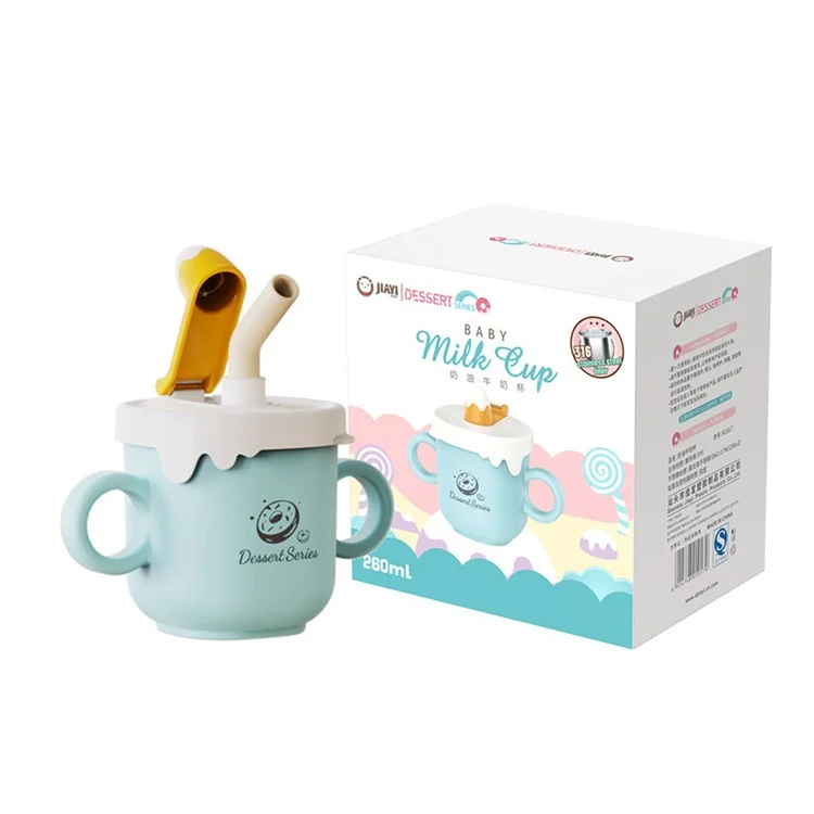 JIAYI BABY 260ml Strohhalm-Tasse aus Edelstahl, Babytrinktasse, Kleinkindlernbecher ST (BPA-frei, ohne FDA-Zertifikat) - Grün