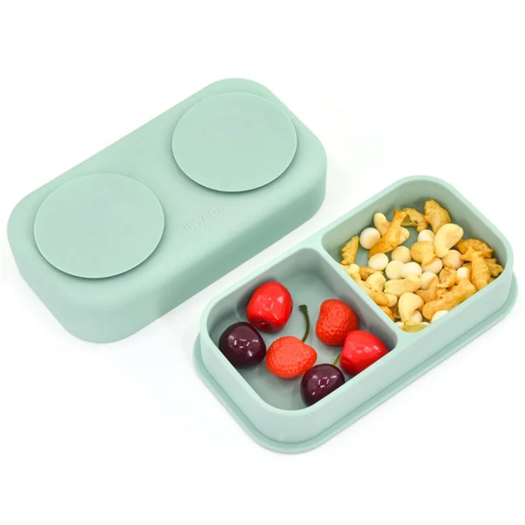 2 in 1 Children Silicone Dinner Plate Box Complementary Food Baby Suction Tableware ST (BPA Free, No FDA Certificate) - Green
