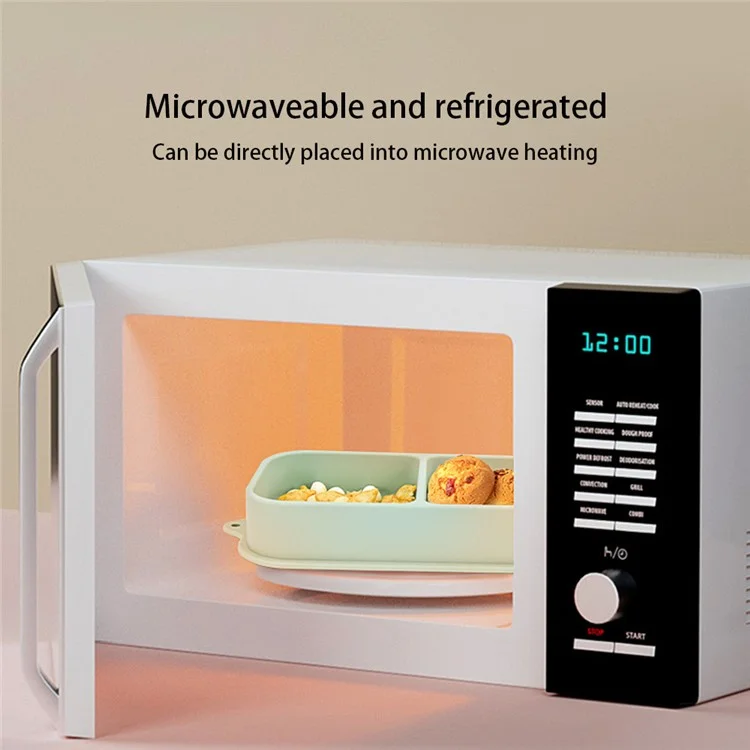 2 in 1 Children Silicone Dinner Plate Box Complementary Food Baby Suction Tableware ST (BPA Free, No FDA Certificate) - Green