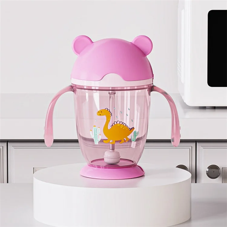 Weighted Ball Sippy Cups for Toddlers 300ml Leakproof PP Water Bottle with Handle and Straw (No FDA Certification, BPA Free) - Light Pink / Bear