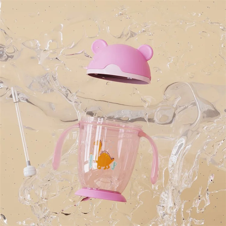 Weighted Ball Sippy Cups for Toddlers 300ml Leakproof PP Water Bottle with Handle and Straw (No FDA Certification, BPA Free) - Light Pink / Bear